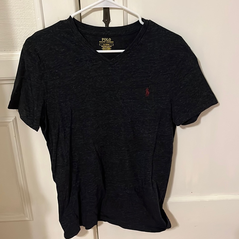 Ralph Lauren v neck, dark gray, slim fit, new, never warn, cotton